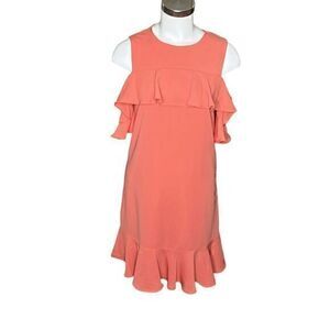Jade Womens Sorbet Coral Fit Flare Open Shoulder Midi Dress Size Medium